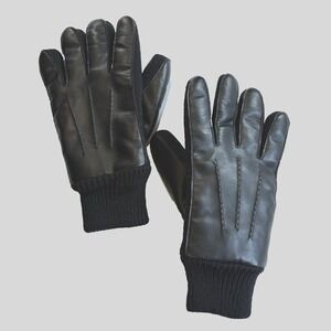 Thinsulate Leather Driving Gloves Mens L Black Knit Warm Fleece Lined Winter